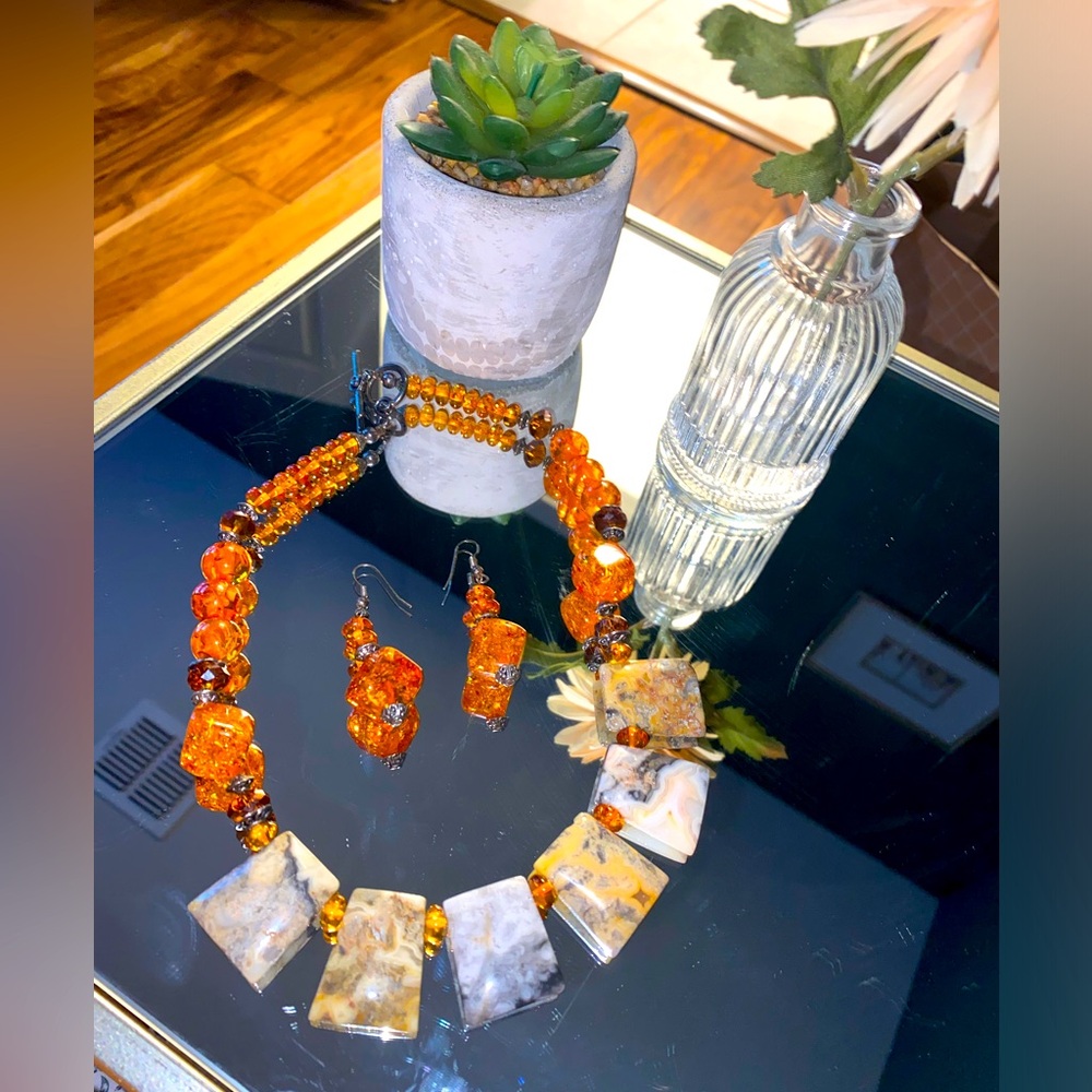Gem Necklace & Earrings Set
